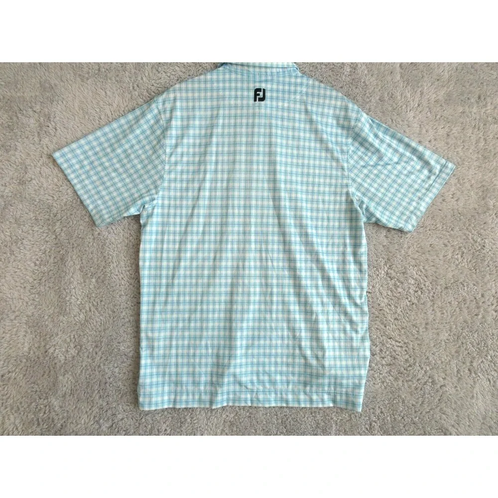 FootJoy FJ‎ Lightweight Golf Polo Shirt Mens M Blue White Plaid No Course Logo
